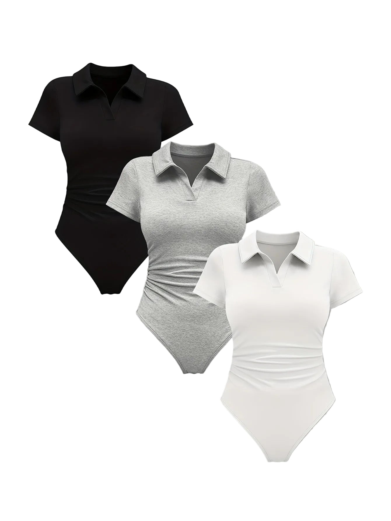 Women's 3pcs Collared Bodysuit